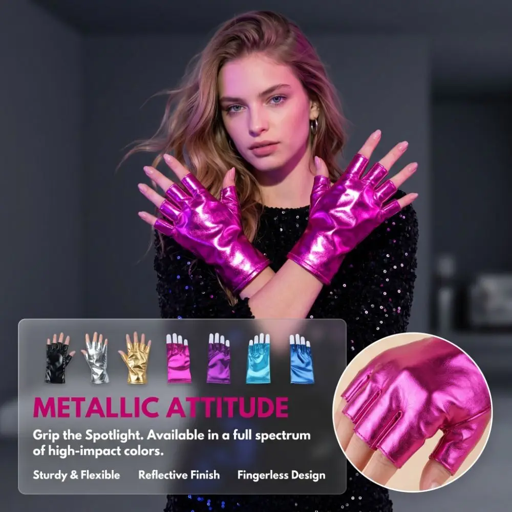 Punk Style Patent Leather Gloves Fashionable Pu Leather Glossy Stage Gloves Breathable Lacquer Leather Half Finger Gloves