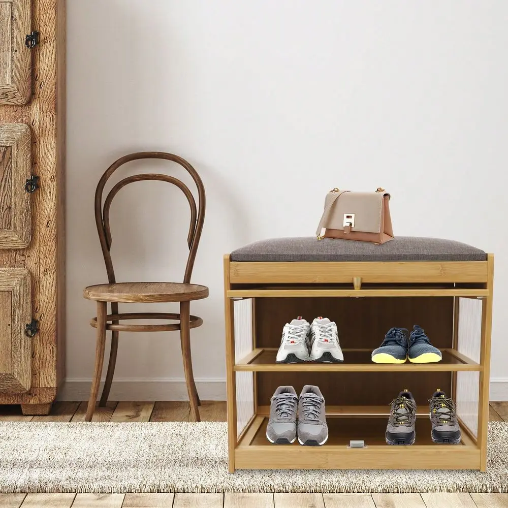 

Entryway Shoe Bench, 2 Tiers Shoe Rack Bench With Cushion, 19.6912.617.32in Shoe Rack Bench With Storage Space For Entrances, H