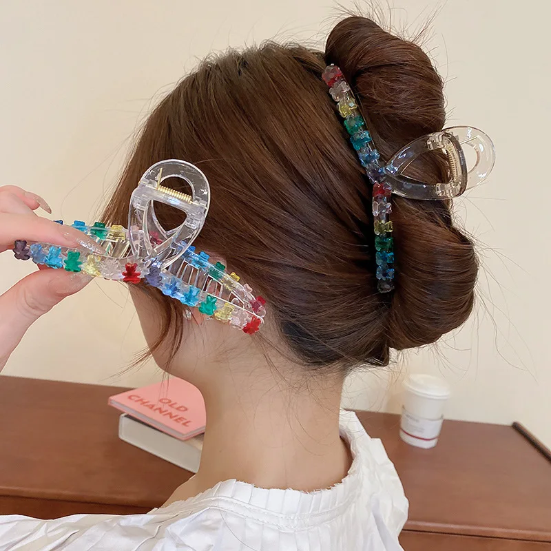 

Акриловая цветная заколка для волос в виде медведя, милая задняя заколка для волос в виде акулы, аксессуары для волос для женщин