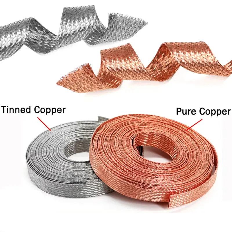 Copper Braided Sleeve Width 2mm~28mm Tinned Plating Expandable Metal Sheath Screening Signal Wire Cable Shielded Metal Sheath
