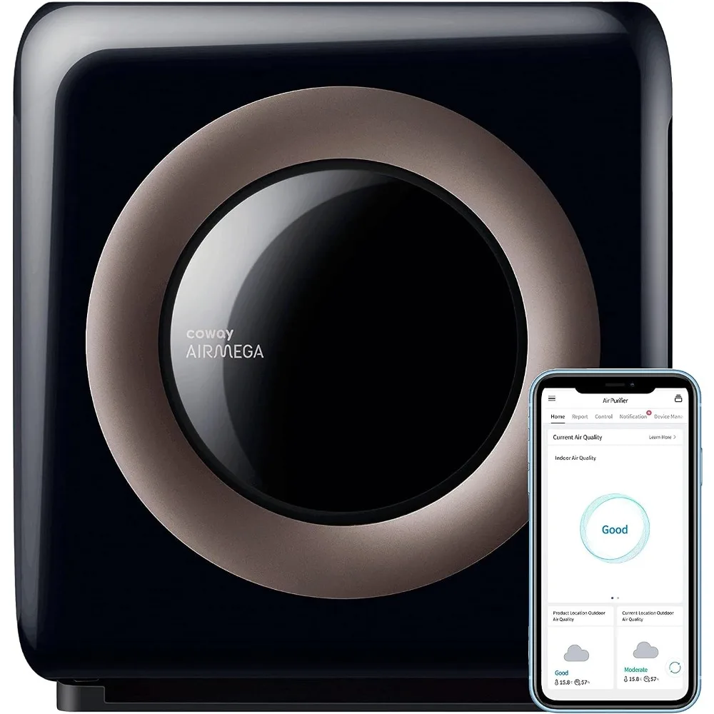 Air Purifier, App-Enabled Smart Technology, Compatible with Alexa True HEPA Air Purifier, Filter Alerts, Black/Bronze