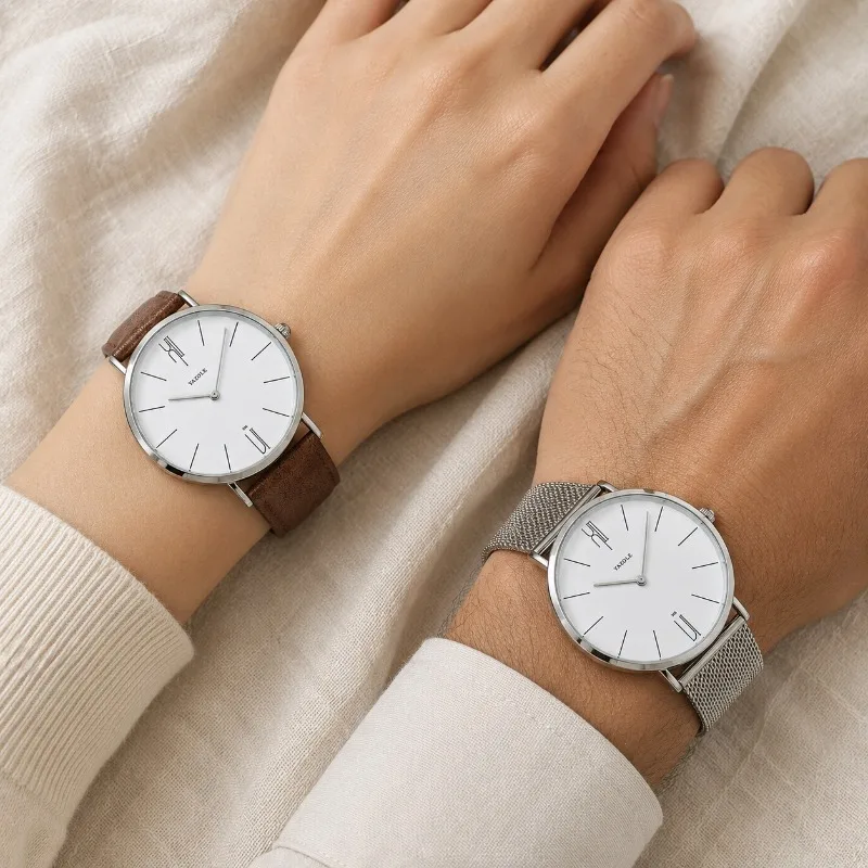 Minimalist Couple Watch Set 2PCS Men Women Quartz Wrist Watch Classic Leather & Mesh Strap Fashion Lover Wristwatch Best Gift