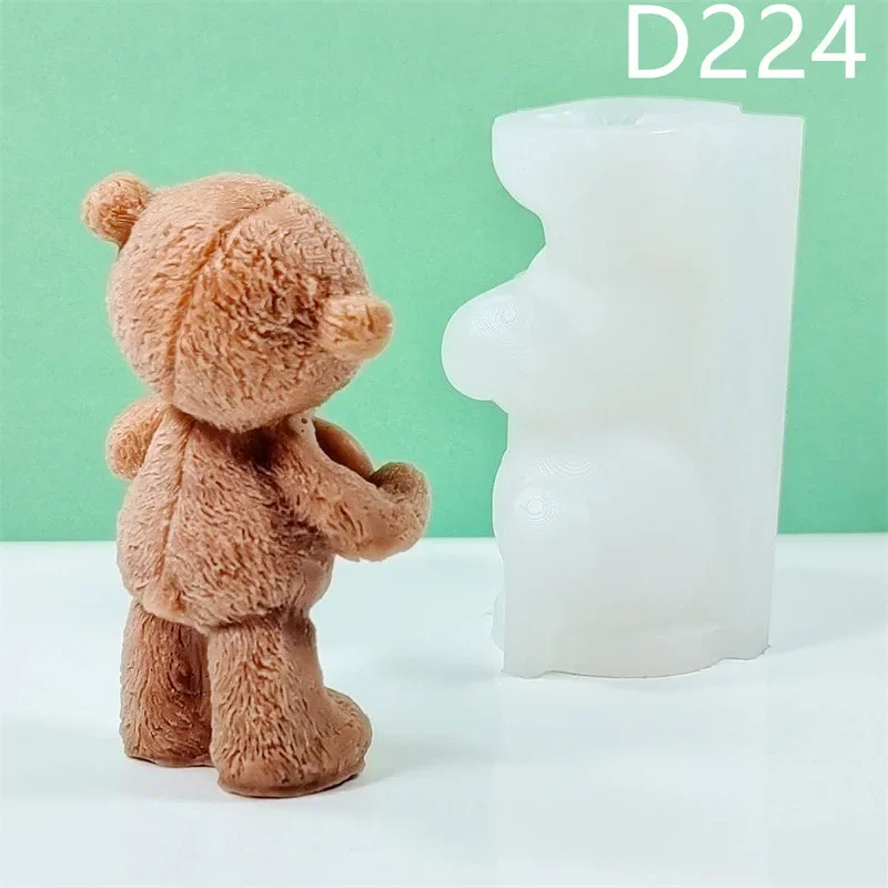 Valentine\'s Day Love Bear Silicone Candle Mold 3D Standing Bear Hugs Love Heart Crafts Resin Gypsum Soap Mold Home Gifts
