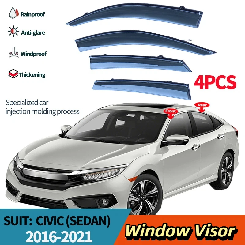 

Car Window Visor for honda CIVIC 4D 2016-2020 Side Window Deflector Weathershield Sun Rain Guard