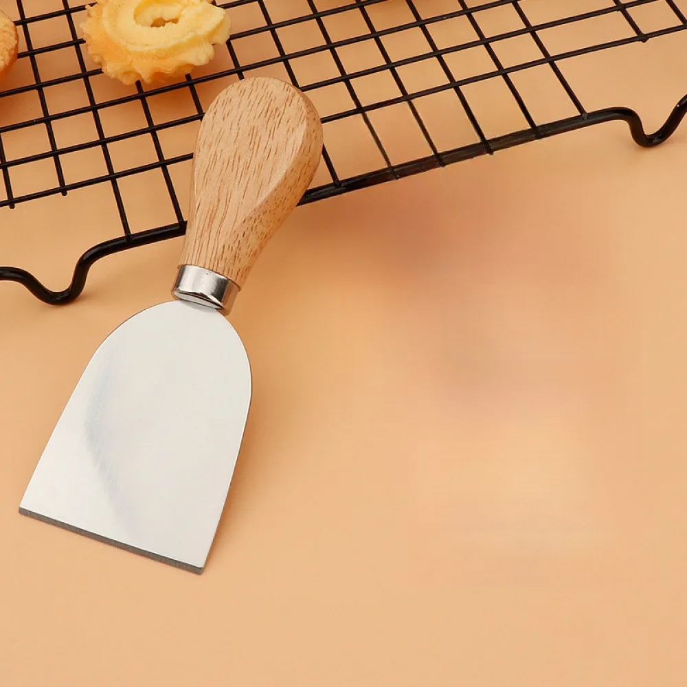 2Pcs Natural Wood Grip Stainless Steel Cheese Butter Shovel Multipurpose Food Scraper For Home Kitchen Bakery Sandwich Preparation