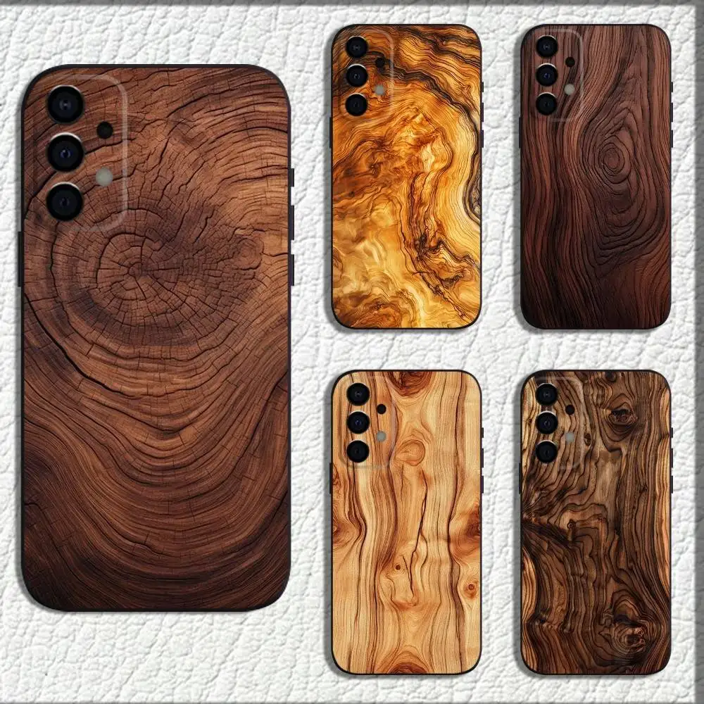 

Natural Wood Phone Case For Samsung Galaxy A73,72,71,A52,51,40,41,A22,A32,31,A13,12,Note20 Soft Black Shell