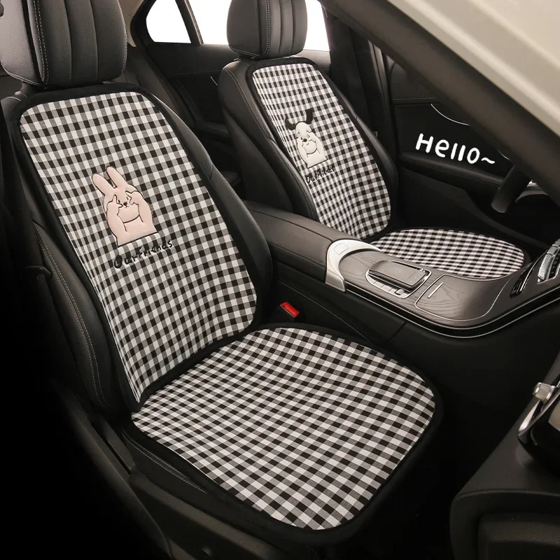 

Little Rabbit & Dog Black White Grid Universal Seat Cushion Covers Four Seasons Soft Comfortable Protector Seat Accessories