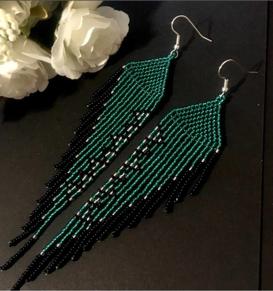 

Beaded earrings Tassel Originality Geometry Design Hand knitting Bohemia Alloy Tide Simple Rice bead earrings