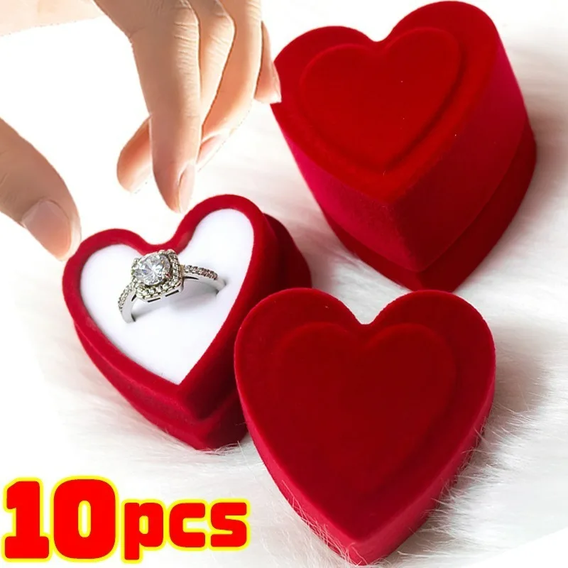 

1/10pcs Heart Jewelry Box Plush Ring Box for Wedding Earrings Valentine Romantic Gift for Girlfriend Fold Jewelry Storage Case