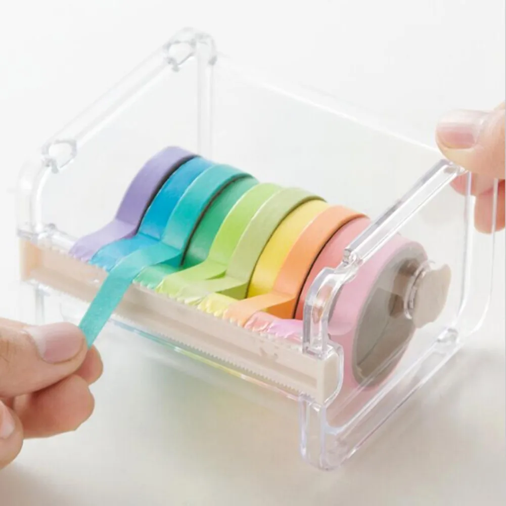 2413 Transparent Desktop Washi Tape Dispenser, Acrylic Roll Tape Organizer/Holder with Tape Cutter,Multi Masking Tape