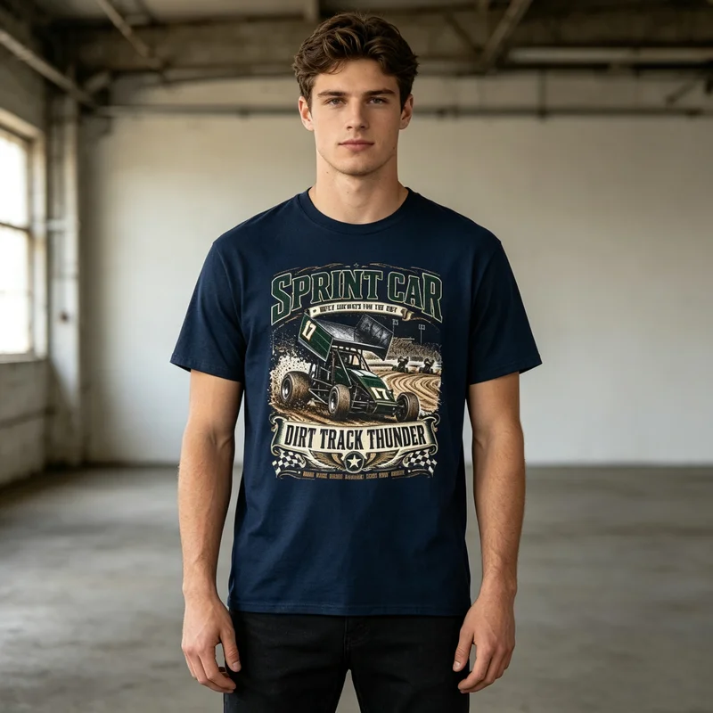 Sprint Car Vintage T-Shirt Dirt Track Thunder Tee Racing Fans Best Gift Mens Casual Short Sleeve T Shirt  Harajuku