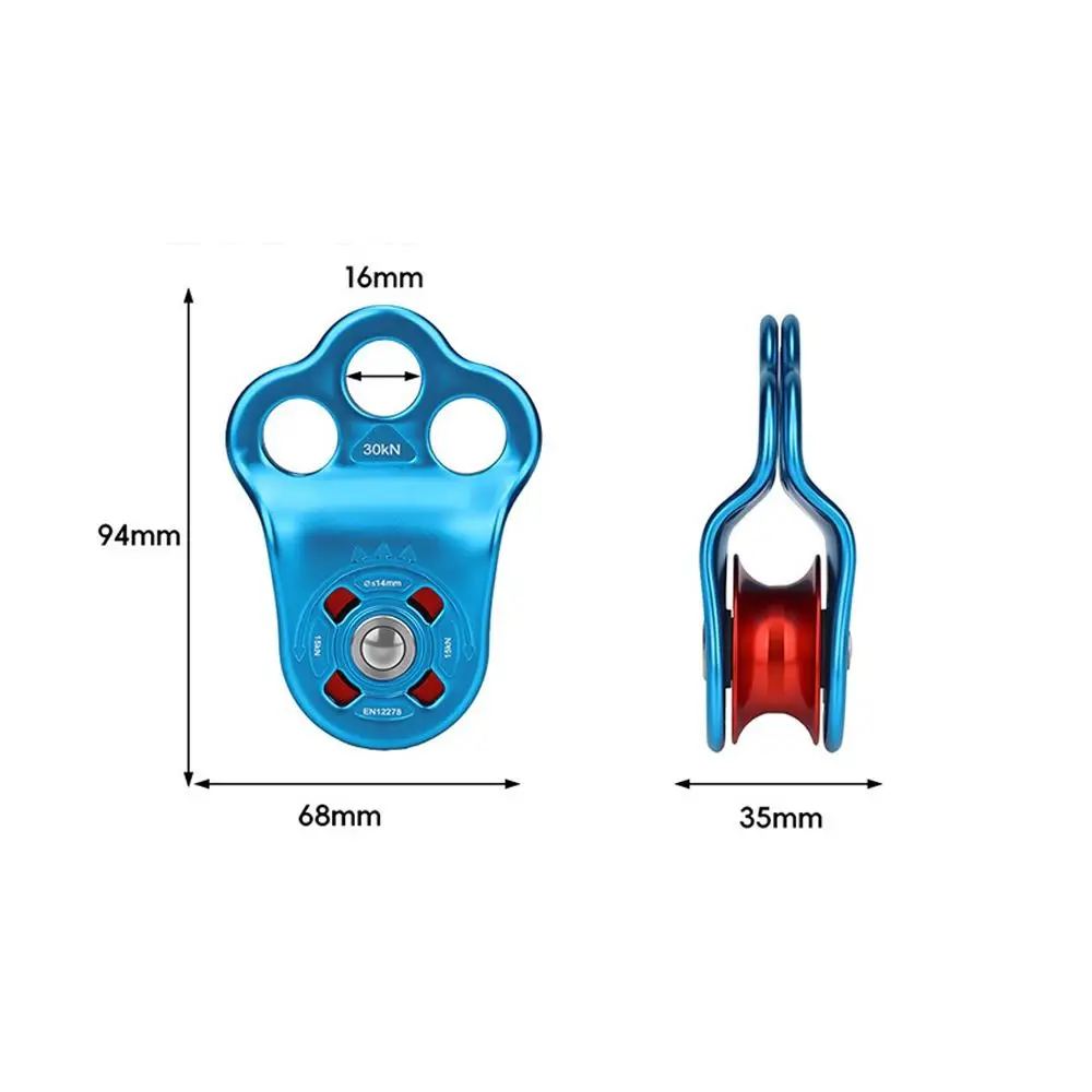 New Aluminum Alloy Climbing Pulley 7075 Aluminum 30kN Rope Pulley 3 Hole Mount Blue Red Single Pulley Rock Climbing view 6