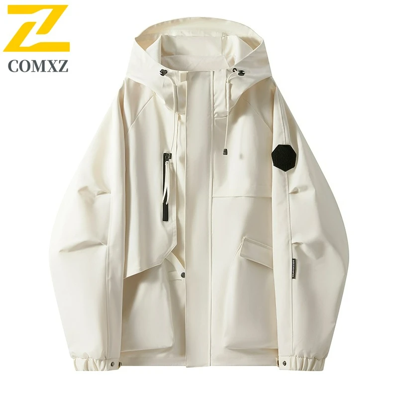 2025 Autumn Jacket Mens High Fashion Casual Work Big Pocket Waterproof Windproof Windbreaker Unisex Camping Mountain Hooded Coat