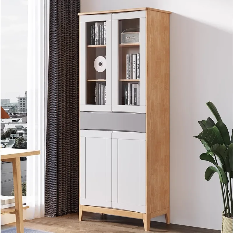 

Nordic solid wood bookcase household living room floor display cabinet small apartment simple children's study combination