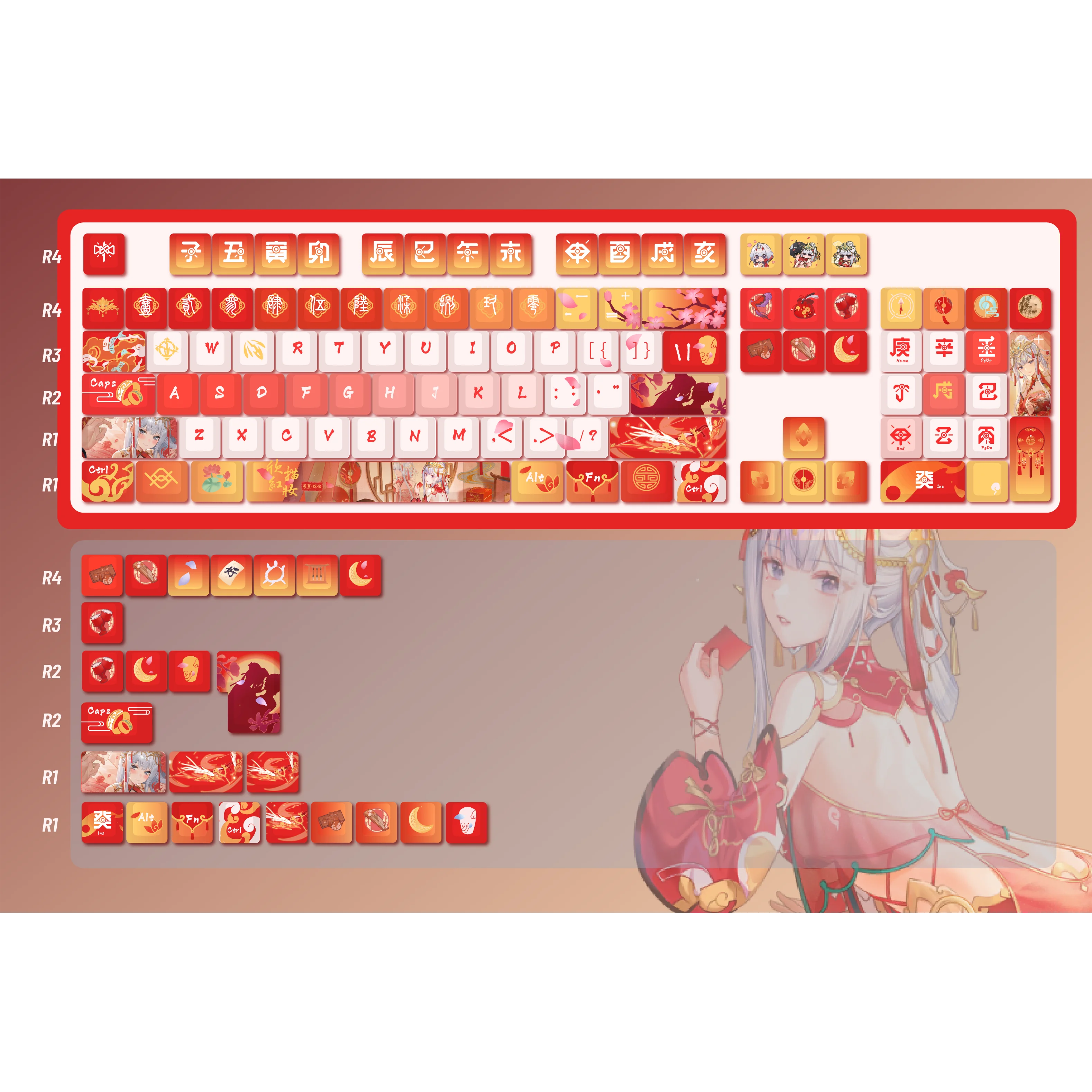 

125 Keys Project Snow Keycaps Jade Arc Game Chreey PBT Side Transparent KeyCap for Made68 Mad68 Wooting 60 Mechanical Keyboard