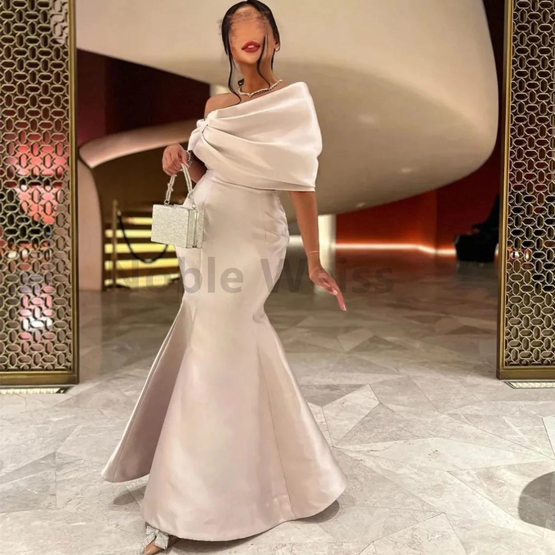 Off Shoulder Satin Mermaid Evening Dresses Long Prom Gowns for Women Customize