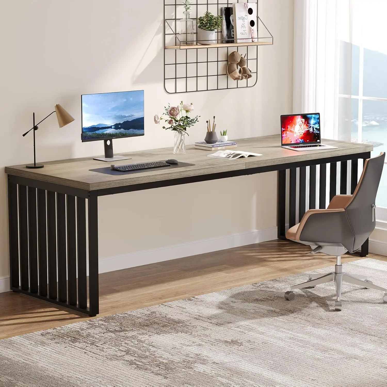 Tribesigns-Bureau d'ordinateur extra long de 78.74 ", poste de travail double, bureau double avec cadre en métal rapide, 2 prêts hypothécaires