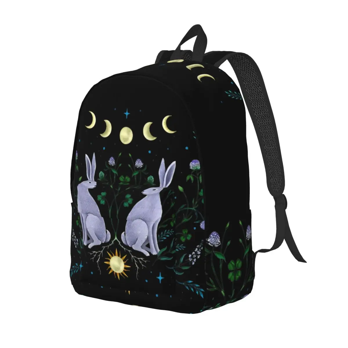 Moonlit Garden Year Of The Rabbit Fashion Backpack Gift School Work Moonlight Boho Floral Daypack Laptop Computer Canvas Bags