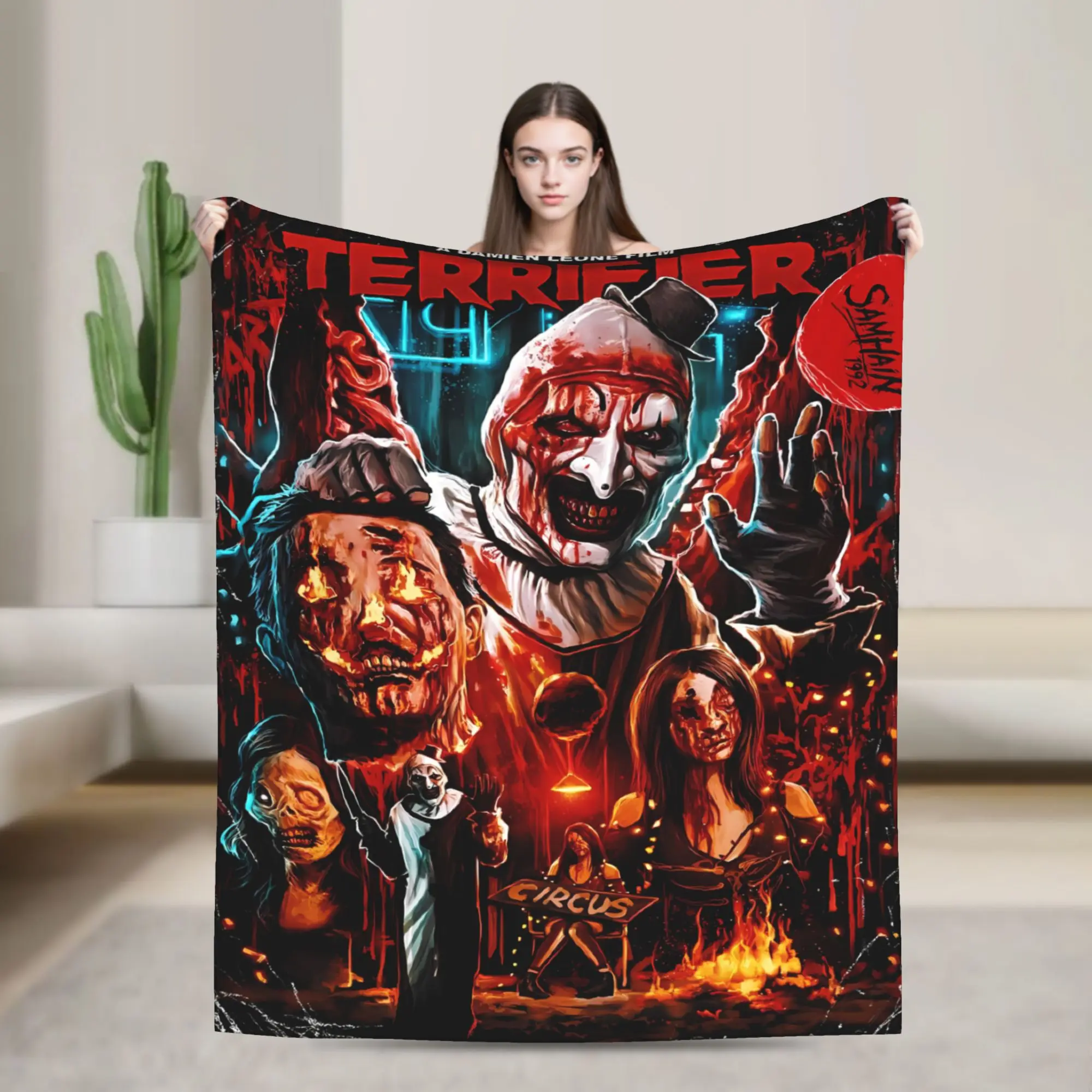 Terrifier Movie Blanket  Super Warm Graphic Plush Throw Blanket For Child Outdoor Flannel Bedspread Bed Cover