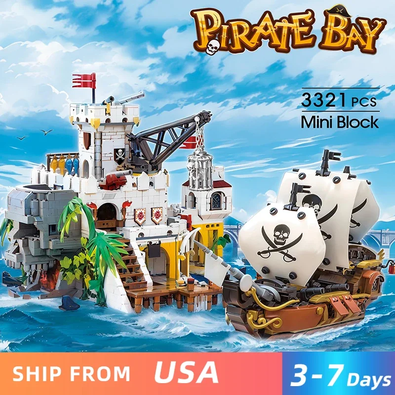 

3321PCS Pirate Bay Building Blocks Adventure Pirate Ship Scene Seaview Model Bricks With Mini Figures Kids Educational DIY Toys