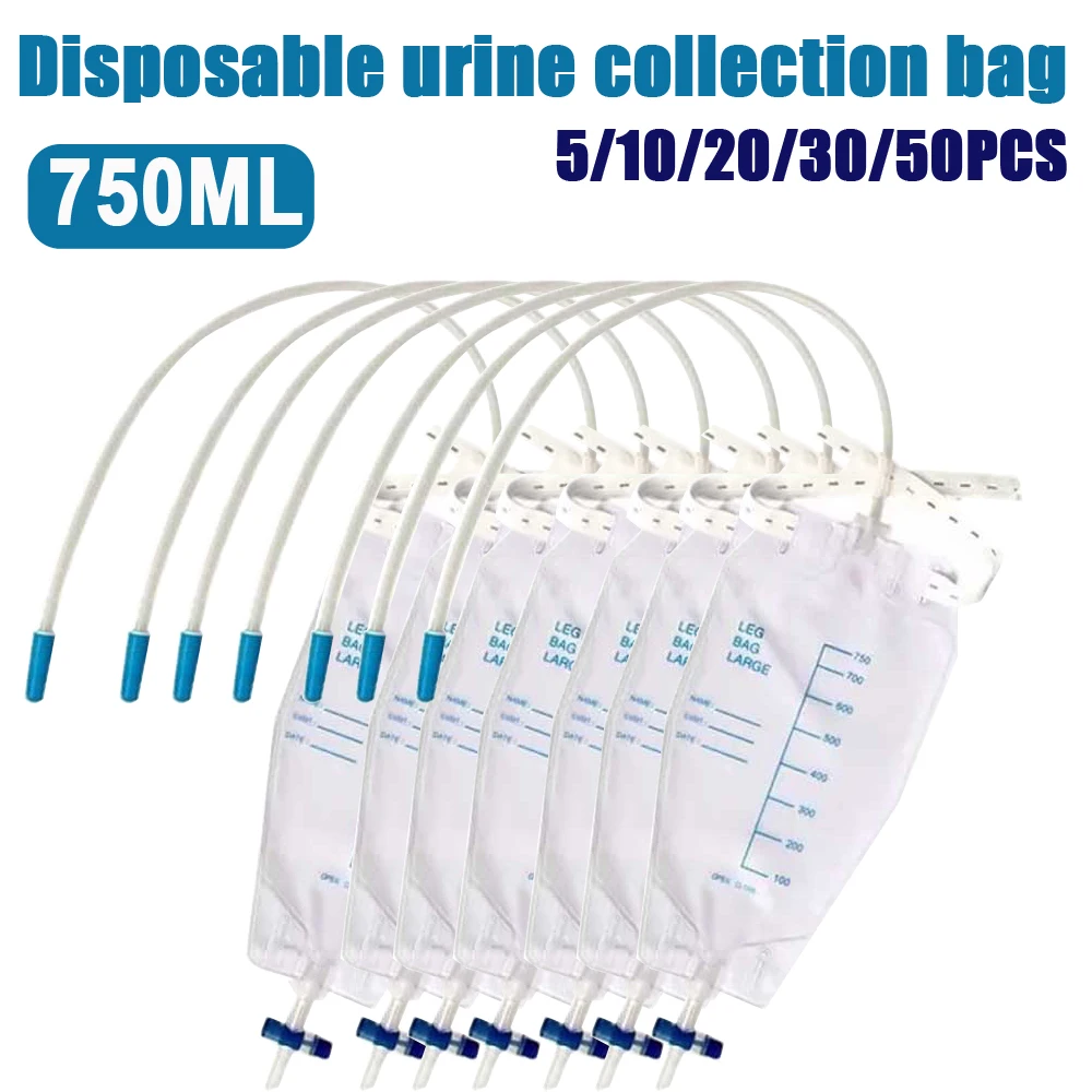 5/10/20/30/50/100pcs 750ML Urinary Drainage Bags Anti-Reflux Urine Collector Wearable Men Elderly Disposable Sterile Urine Bag