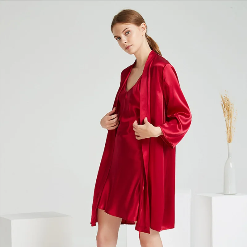 100% Mulberry Silk 19 Momme Robe Women Luxury Bathrobe Elegant Loungewear Naturally Hypoallergenic Breathable Sleepwear