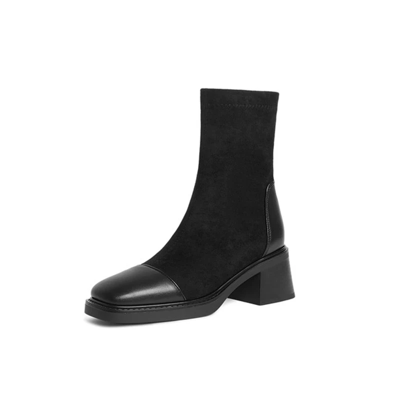 

Замшевые лоскутные ботильоны для женщин, офисная женская обувь с боковой застежкой-молнией и квадратным носком, большие размеры, Phoentin FT4231