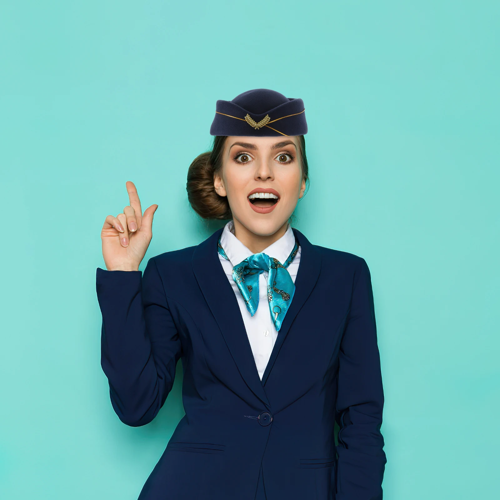 

Stewardess Hat Flight Attendant Costume Decor Black Wear Airline Theme Halloween cosplay accessory one size fits