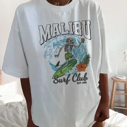 Malibu Surf Club Skeleton Beach T-shirt Donna Oversize Vsco Summer Fashion Vacation T-shirt Maglietta grafica alla moda unisex Top