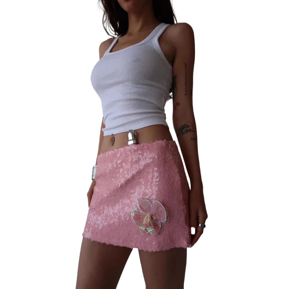 

Мини-юбка для вечеринки, женская одежда, клубная модная одежда, уличная одежда для выступлений на сцене, милая, сексуальная, с блестками, обнимающая бедра, пряная девушка