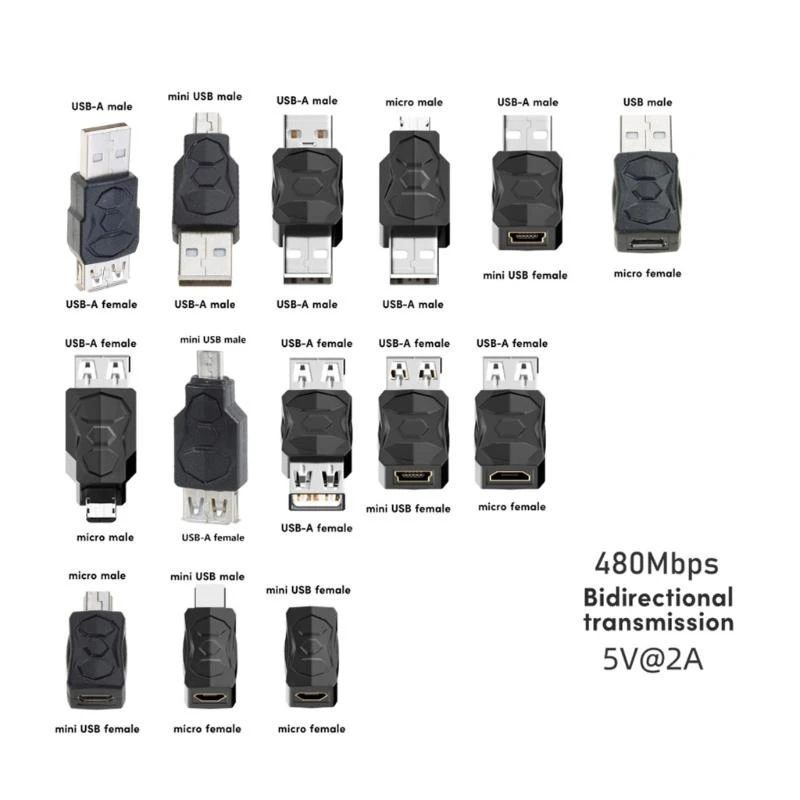 652F USB2.0 Adaptor Mikro/Mini Konektor Konverter Wanita Pria Adaptor USB Changer Untuk Tablet Komputer PC MobilePhones
