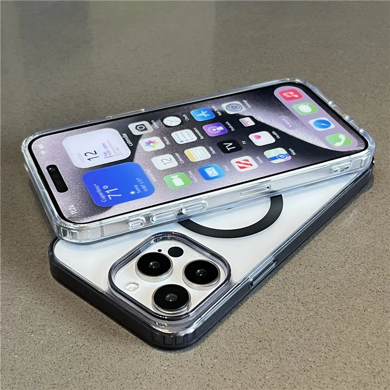 For Magsafe Magnetic Wireless Charge Case for iPhone 16 15 14 13 12 11 Pro Max Mini Plus Soft Transparent Bumper Cases Cover