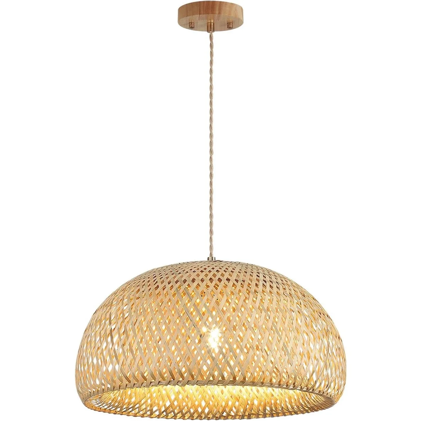 Lampe suspendue en rotin de 30/38/45cm de diamètre, bois naturel, douille E27, lampe suspendue Boho pour salle à manger, salon, couloir