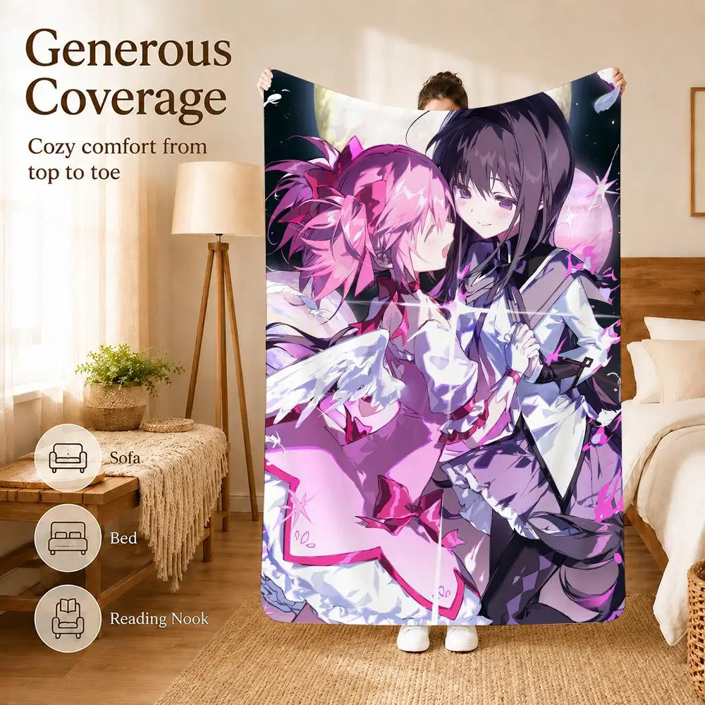 P-Puella Magi M-Madoka Magica Dreamy Throw Ultra Soft Summer Flannel Throw Blanket for Couch, Bed, Office & Travel