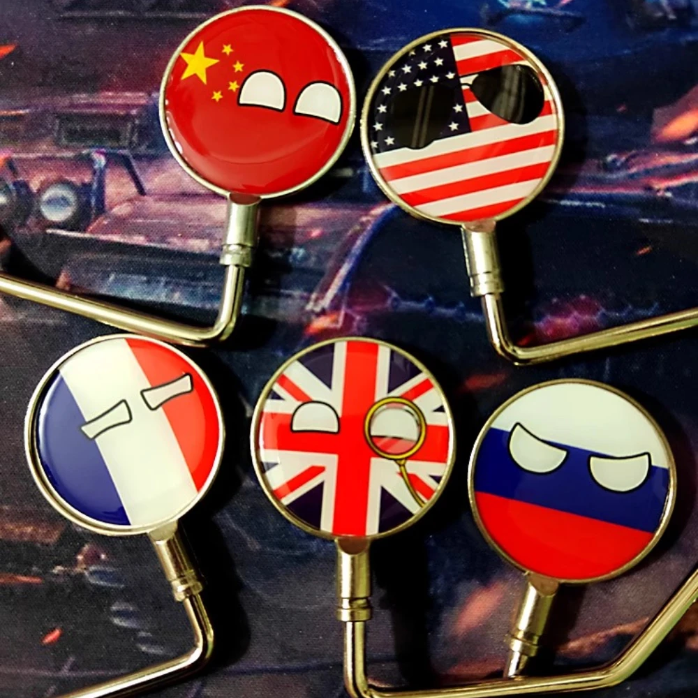 Countryballs Schüler-Schultaschen, keine Notwendigkeit, Taschenhaken am Rand des Tisches zu kleben, tragbarer Kantenhaken mit Cartoon-Ländern und Flaggen