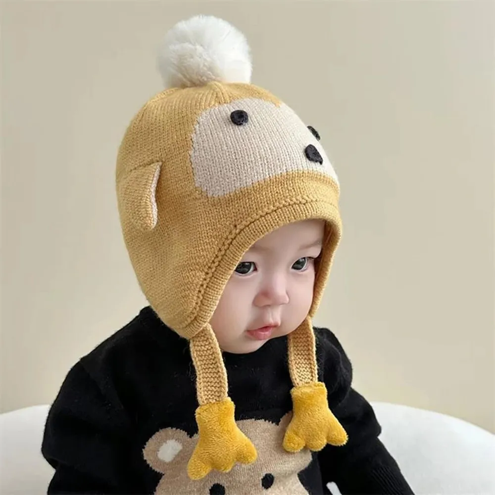 Kawaii Cartoon Beanie Caps Verdikte Pinguïn Winter Trui Hoeden Riem Ontwerp Coldproof Baby Gehoorbescherming Hoed Baby