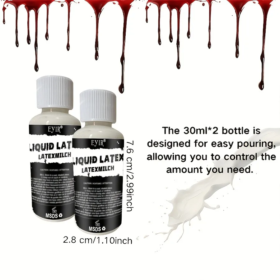 EYIR Halloween SFX Flüssiglatex Make-up Set 2 Stück 30ml Kunsthaut Effekt für Spezialeffekt Make-up Zombie Monster Kostüm – Detail 5