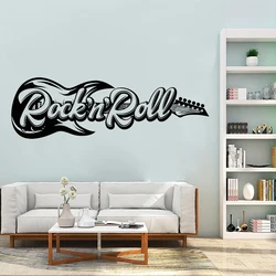 Music Retro Electric Guitar For Musician Wall Stickers Boys Teens Bedroom Decoration Rock N Roll Vinyl Decals Mural A677