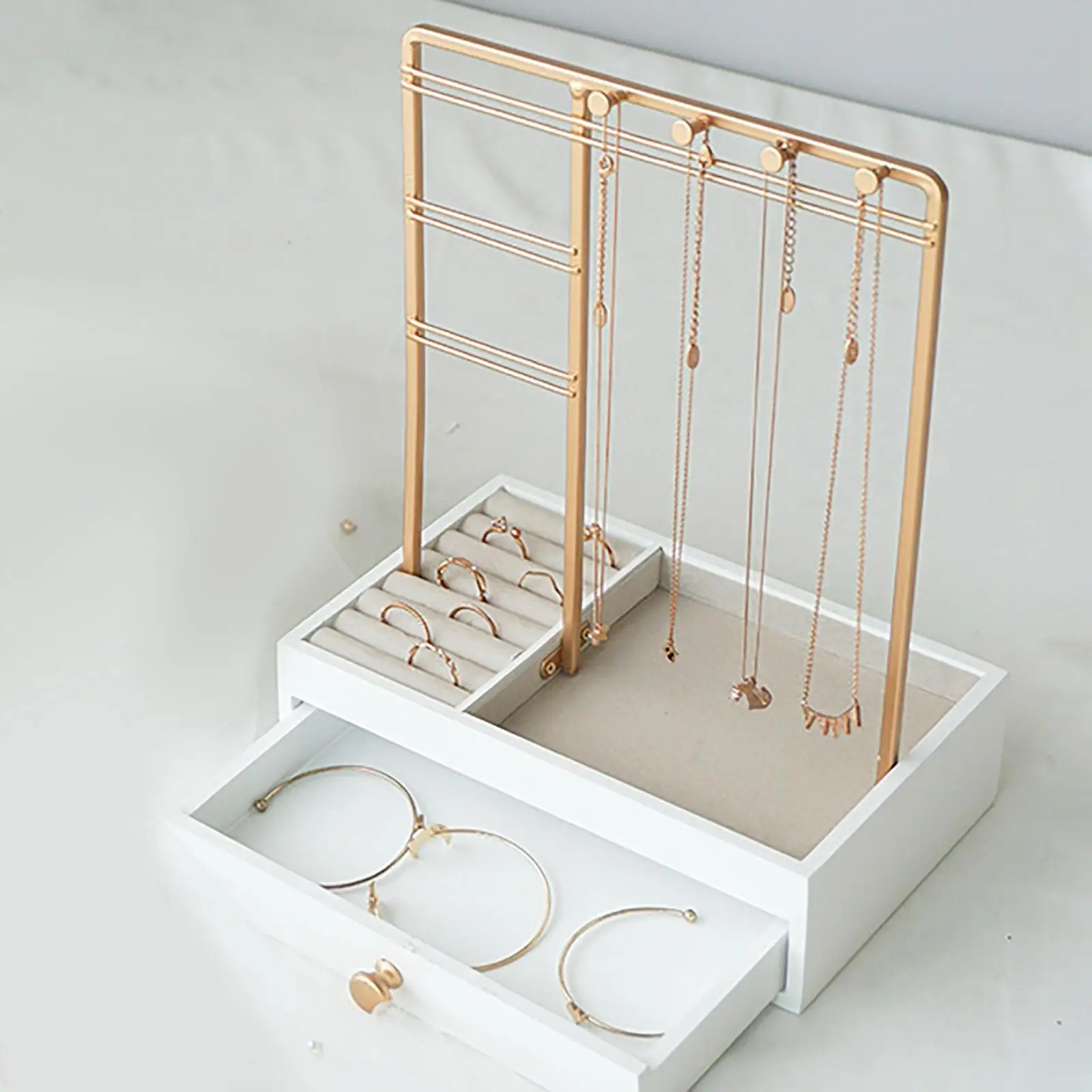 

Jewelry Organizer Stand with Wooden Drawer Gift with Hooks Wood Basic Tower for Bracelets Jewelry Tree Tower with Hooks Rings