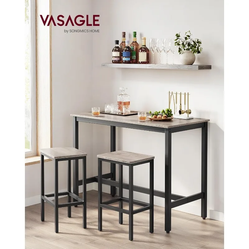 VASAGLE-Mesa de Bar con 2 Taburetes de Bar, juego de mesa de comedor, Mostrador de cocina