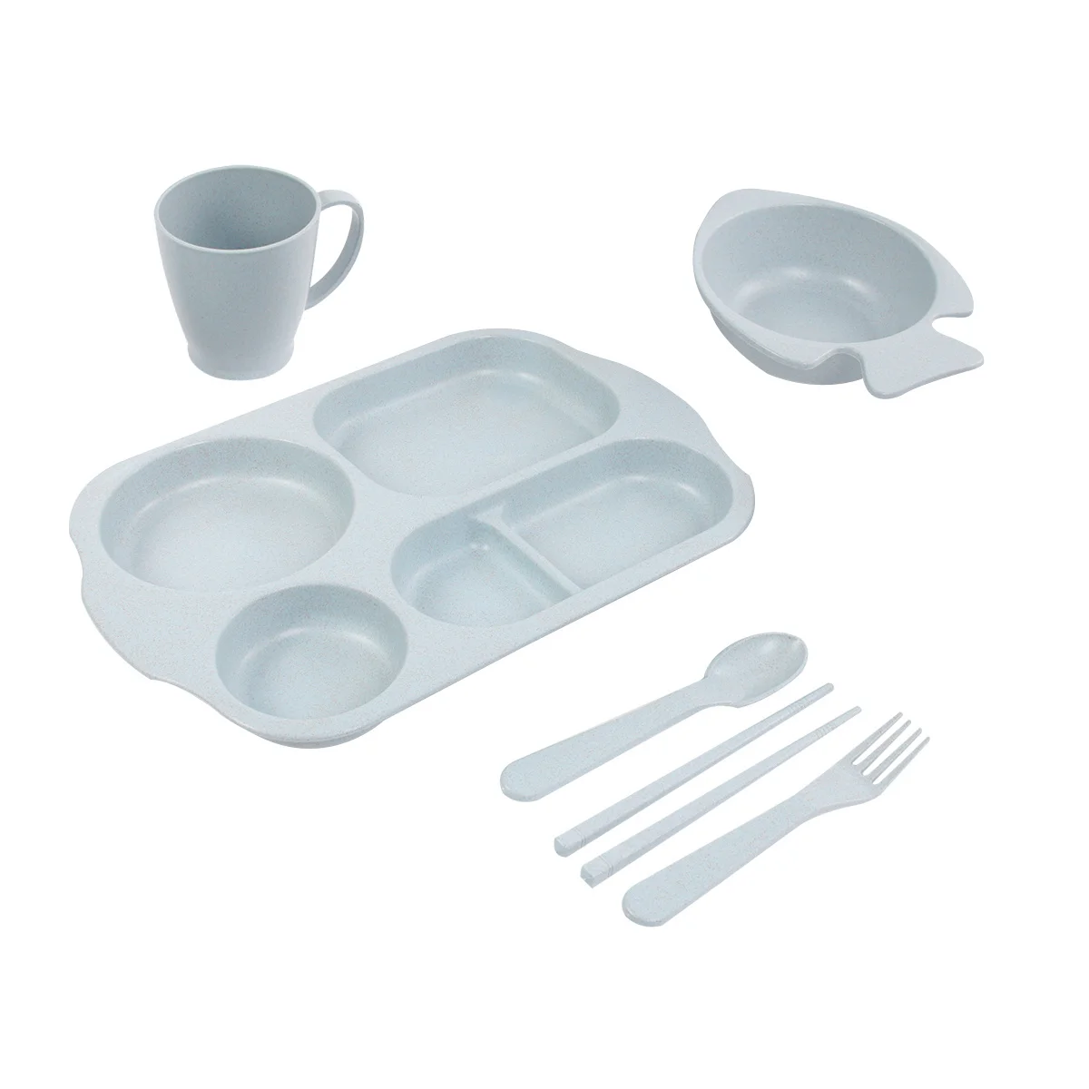 

6Pcs Safe Biodegradable Wheat Straw Kids Dinnerware Set Durable Lightweight Smooth Edges for Children Baby Toddler Blue