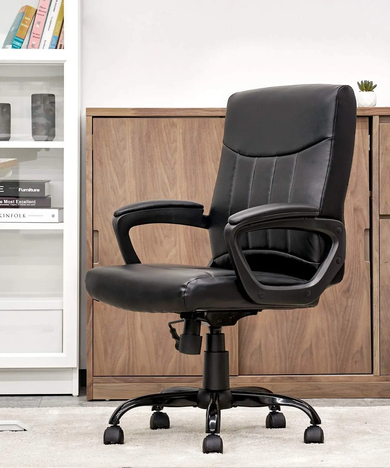 CLATINA Mid Back Leather Office Executive Chair with Lumbar Support and Padded Armrestes Swivel Adjustable Ergonomic Design for