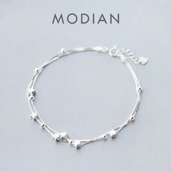 Modian New Double Layer Beads Stars Anklet For Women Genuine 925 Sterling Silver Fashion Foot Leg Chain Link Fine Jewelry Gifts