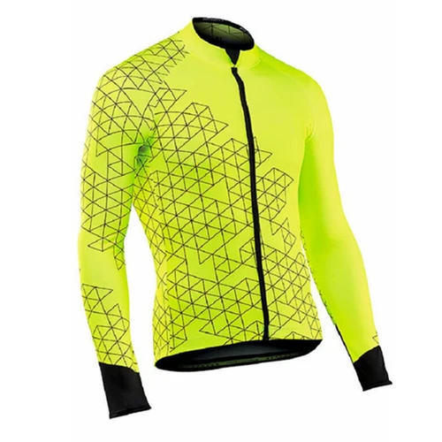 Imagen 1 del producto Ropa de bicicleta de otoño para hombre, color amarillo fluorescente, ropa de carreras de carretera, camiseta transpirable para bicicleta de primavera, Jersey de ciclismo de manga larga