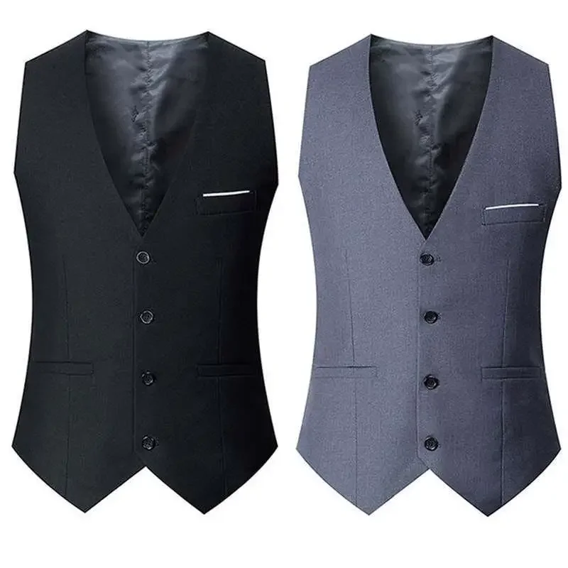 Chaleco Ajustado de un solo pecho para hombre, chaqueta Formal informal de negocios, color negro, gris, azul marino