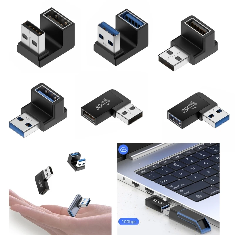 USB Adapters U-Shape Straight Angle 90 Degree Adapter USB Female to USB Male 10Gbps Fast Data Adapter Converter Charging Adapter