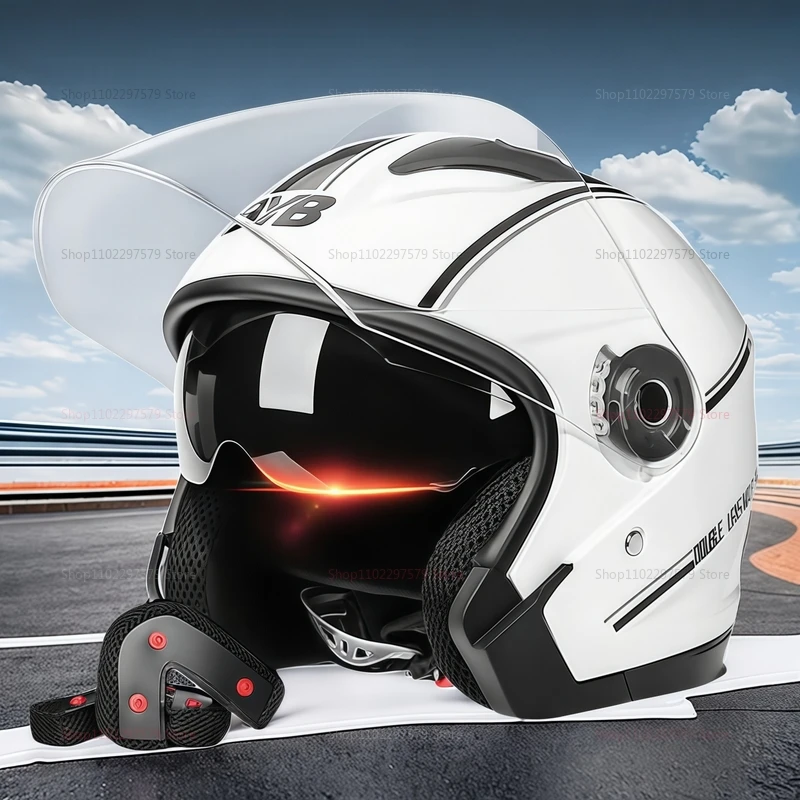 خوذة دراجة نارية كهربائية 2025 وجه كامل للفصول الأربعة خوذة مضادة للضباب بعدسة مزدوجة آمنة ومريحة لركوب الدراجات النارية