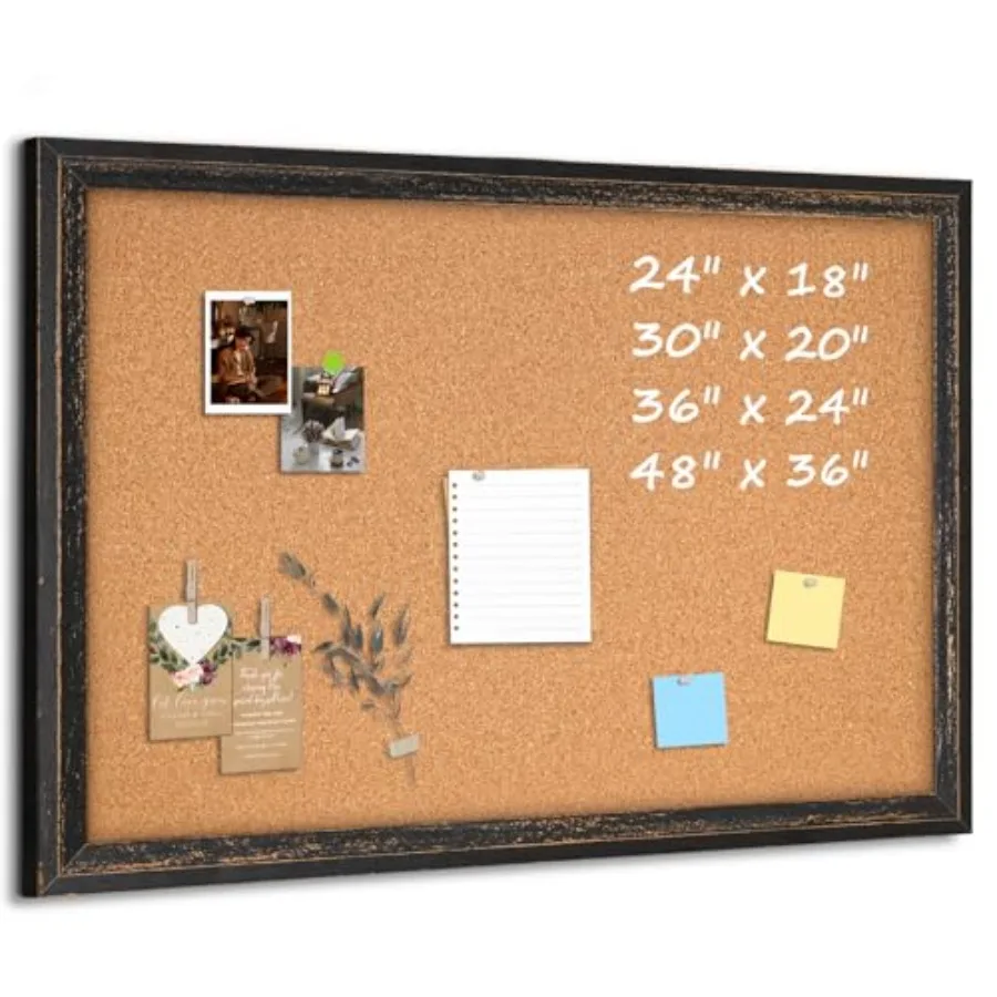 

Cork Bulletin Board 36" x 24" Corkboard for Wall Rustic Black Wooden Frame Hanging Pin Board for Home and Office Decor 10 Push