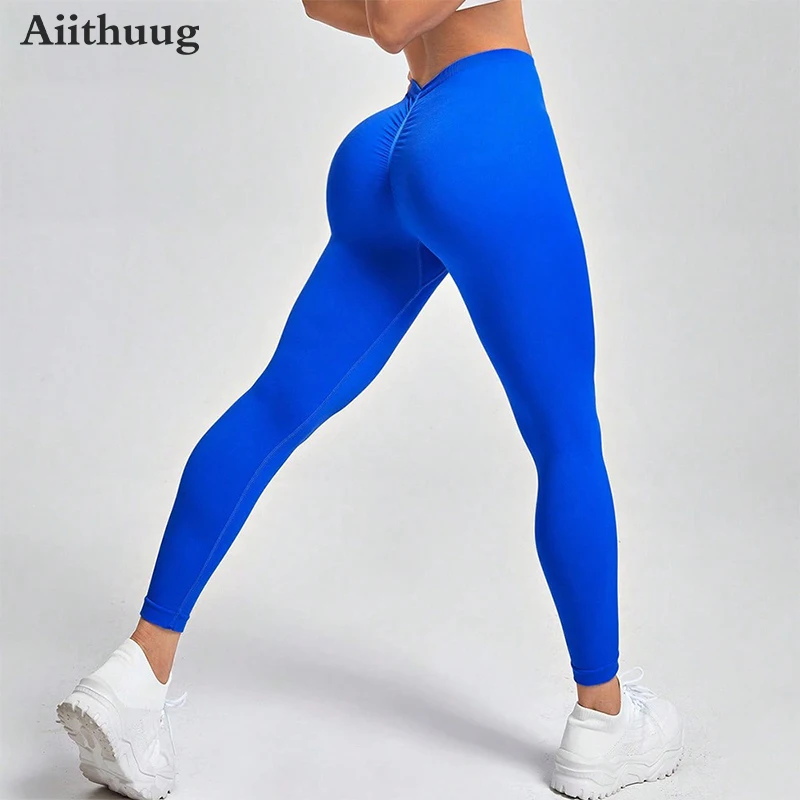 

Aiithuug V Back Scrunch Butt Yoga Leggings Women's High Waist Compression Pants Seamless Ruched Gym Workout Pilates Booty Tights