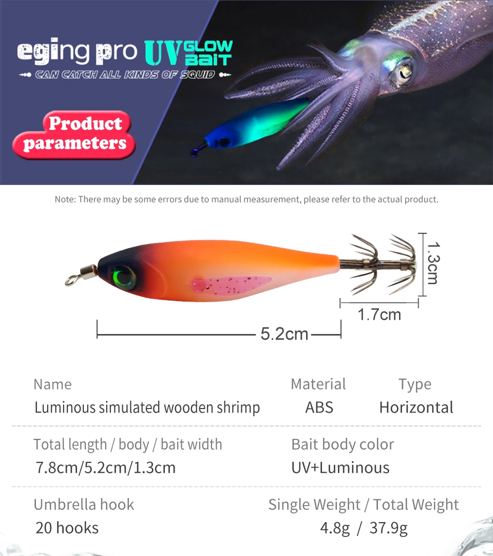 5 Stück UV-Leuchtende Tintenfisch-Jigs Egi-Köder mit Scharfen Haken, Leuchtende Holz-Garnelenköder für Salzwasser, Oktopus- und Tintenfisch-Angeln, Meeresangel-Zubehör-Set – Detail 2